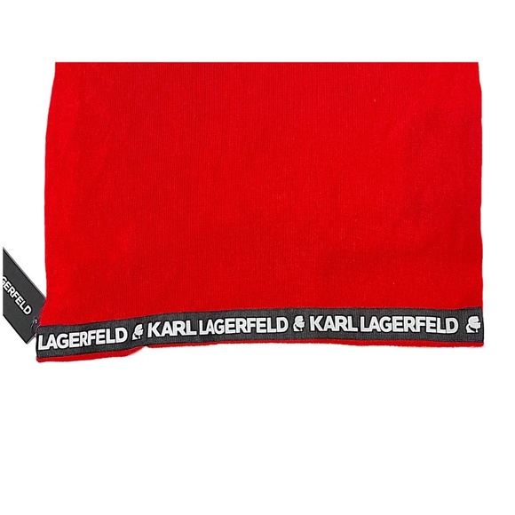 NWT Karl Lagerfeld Red Knit Name Logo Band Infinity Scarf - Picture 3 of 15